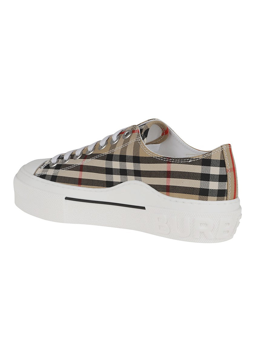 Burberry Beige Check Low-Top Sneakers With Contrasting Elements