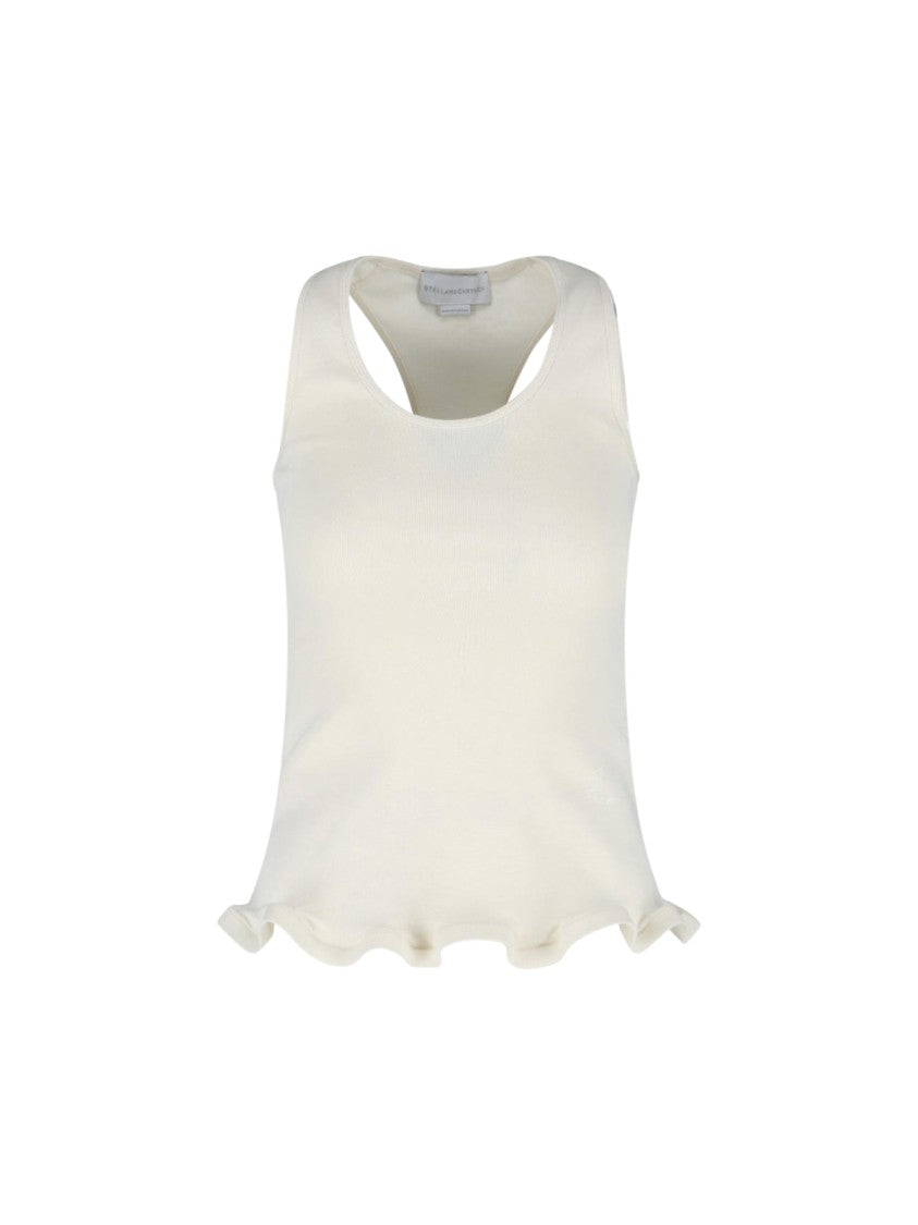 Stella Mccartney Cream Ruffle Hem Cotton Tank Top
