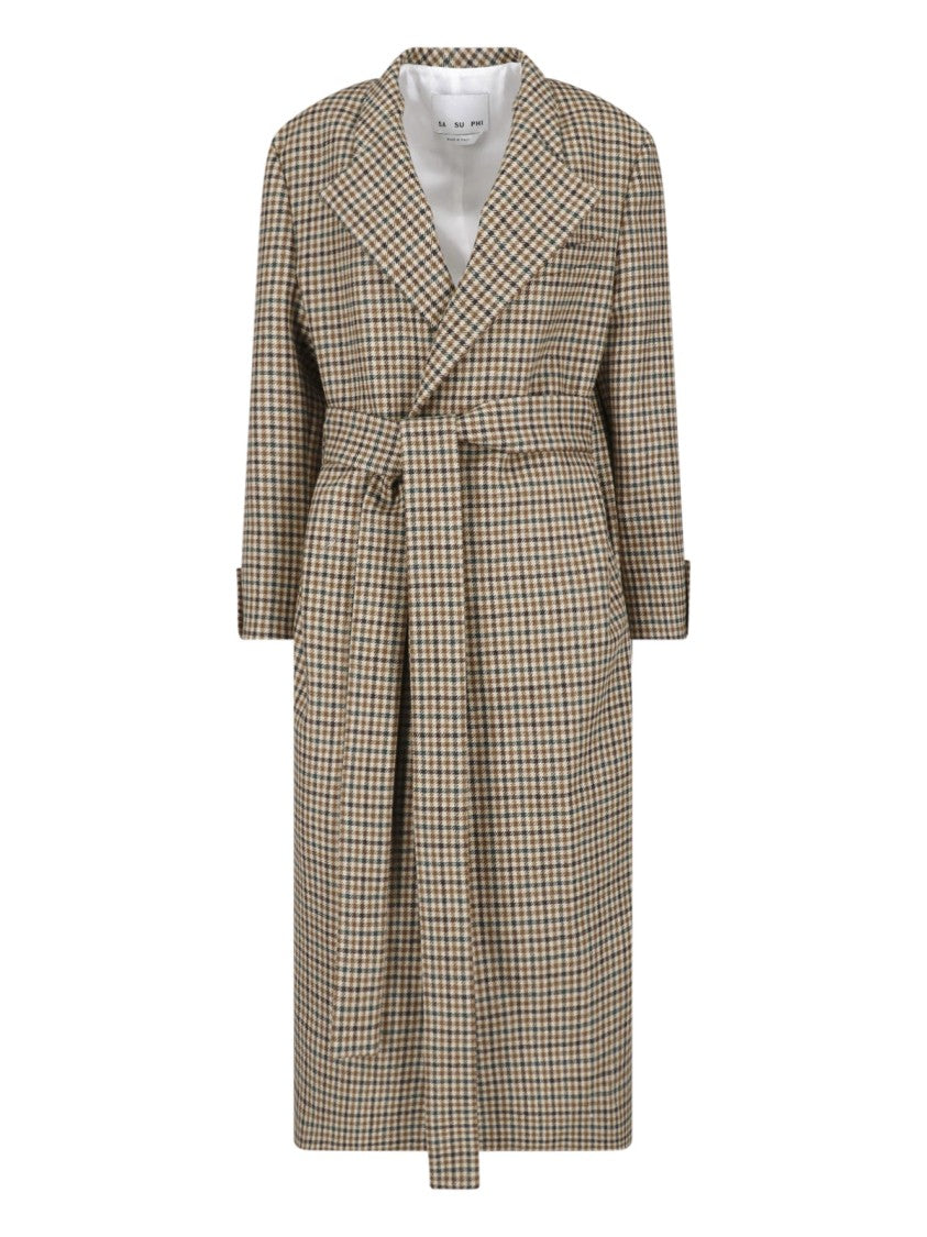 Sa Su Phi Multicolor Checkered Wool Belted Coat