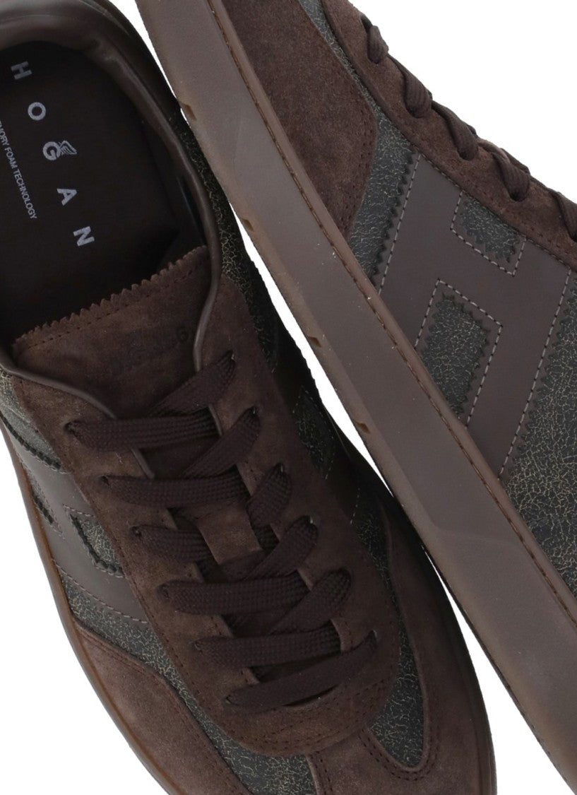 Hogan Brown Smooth Leather Detail Suede Sneakers