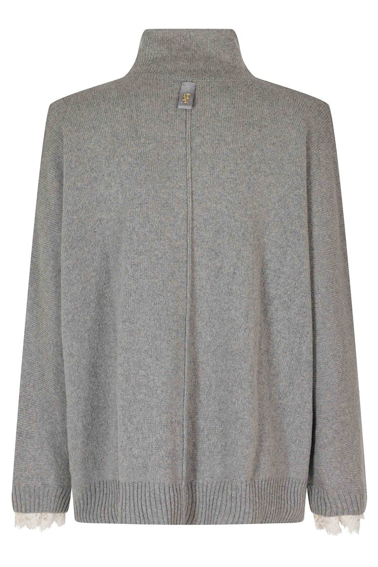 Alberta Ferretti Gray Af Logo Dropped High Neck Knit Sweater