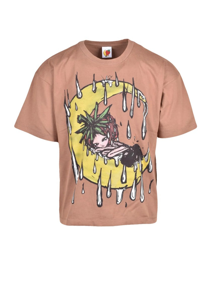 Sky High Farm Taupe Cropped Crescent Print Cotton T-Shirt