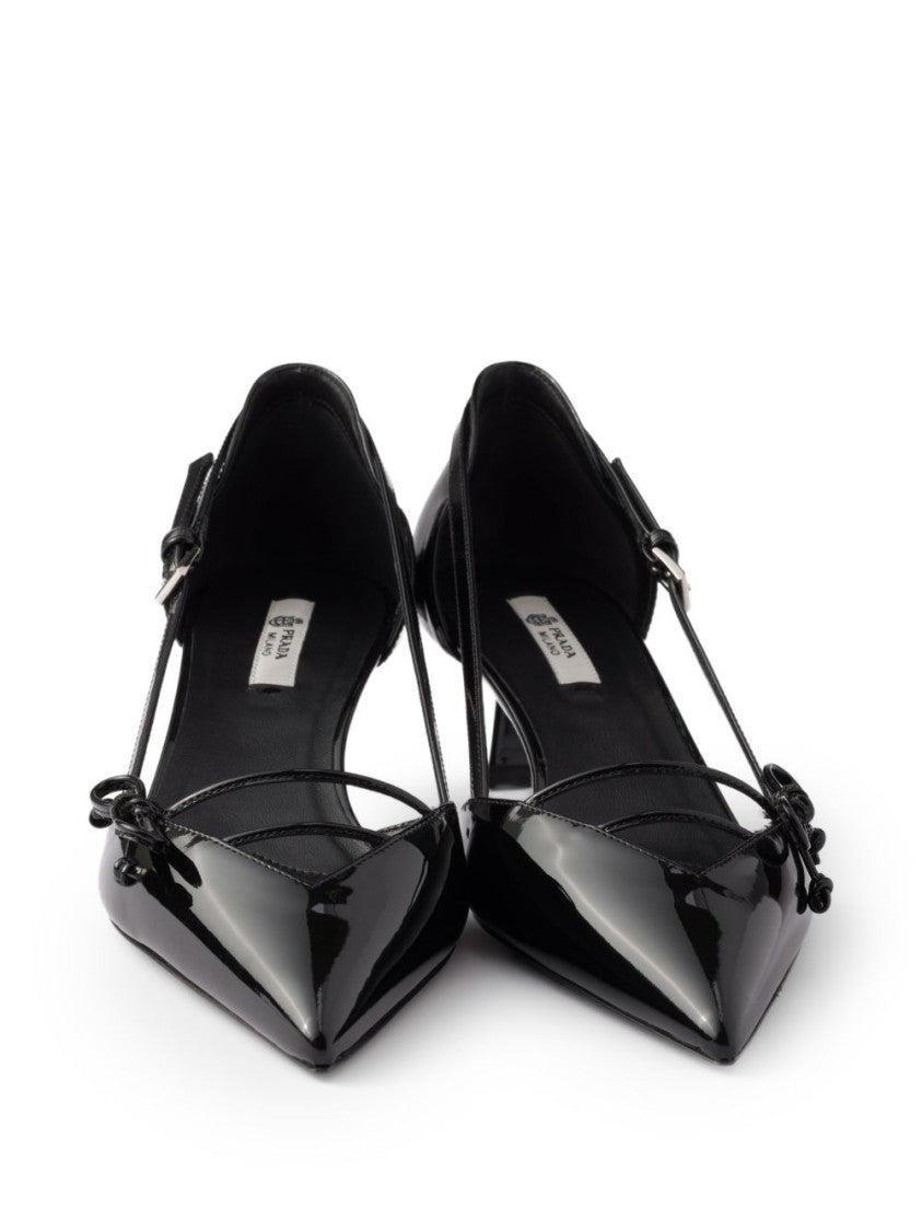 Prada Black Open-Side Leather Buckle Strap Pumps