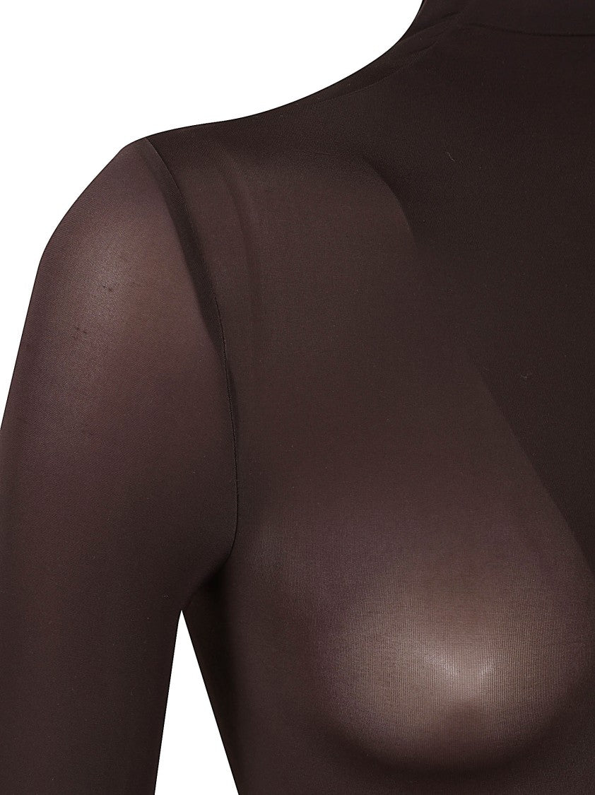 Wolford Translucent Brown Bodysuit With High Neckline And Thong Bottom