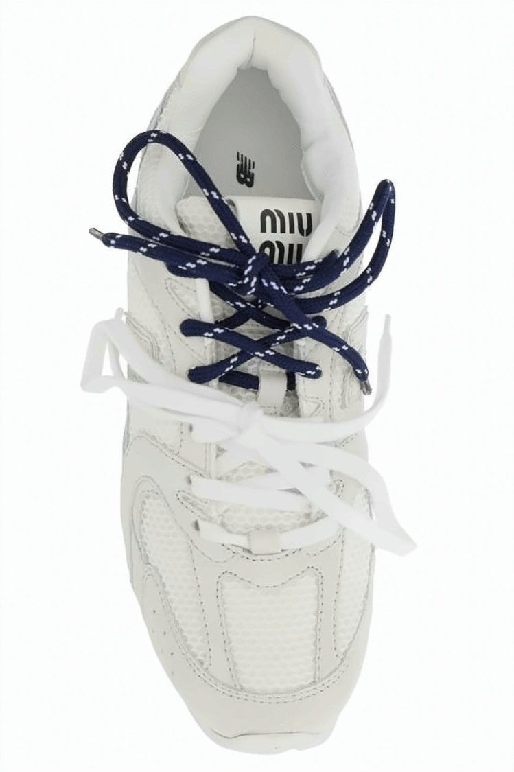 Miu Miu Calf Leather And Fabric Sneakers With Perforated Design