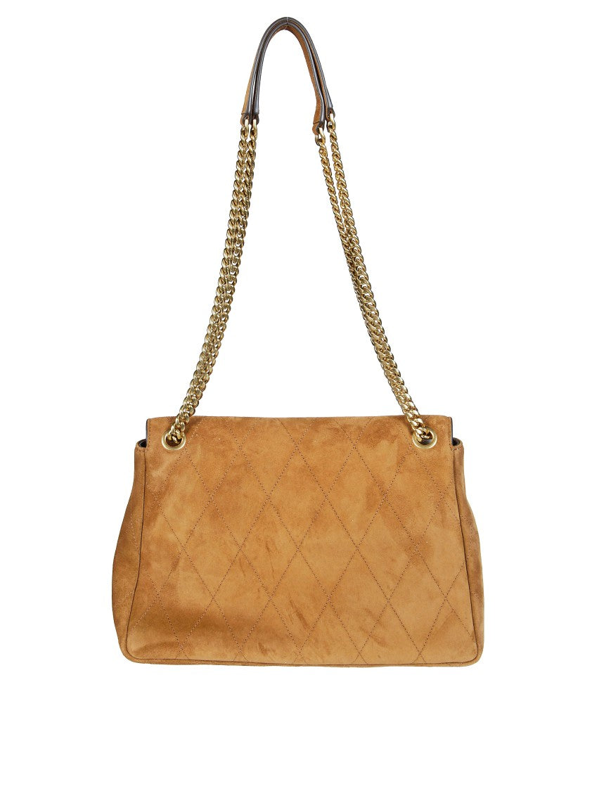 Tory Burch Cognac Suede Gold-Tone Chain Shoulder Bag