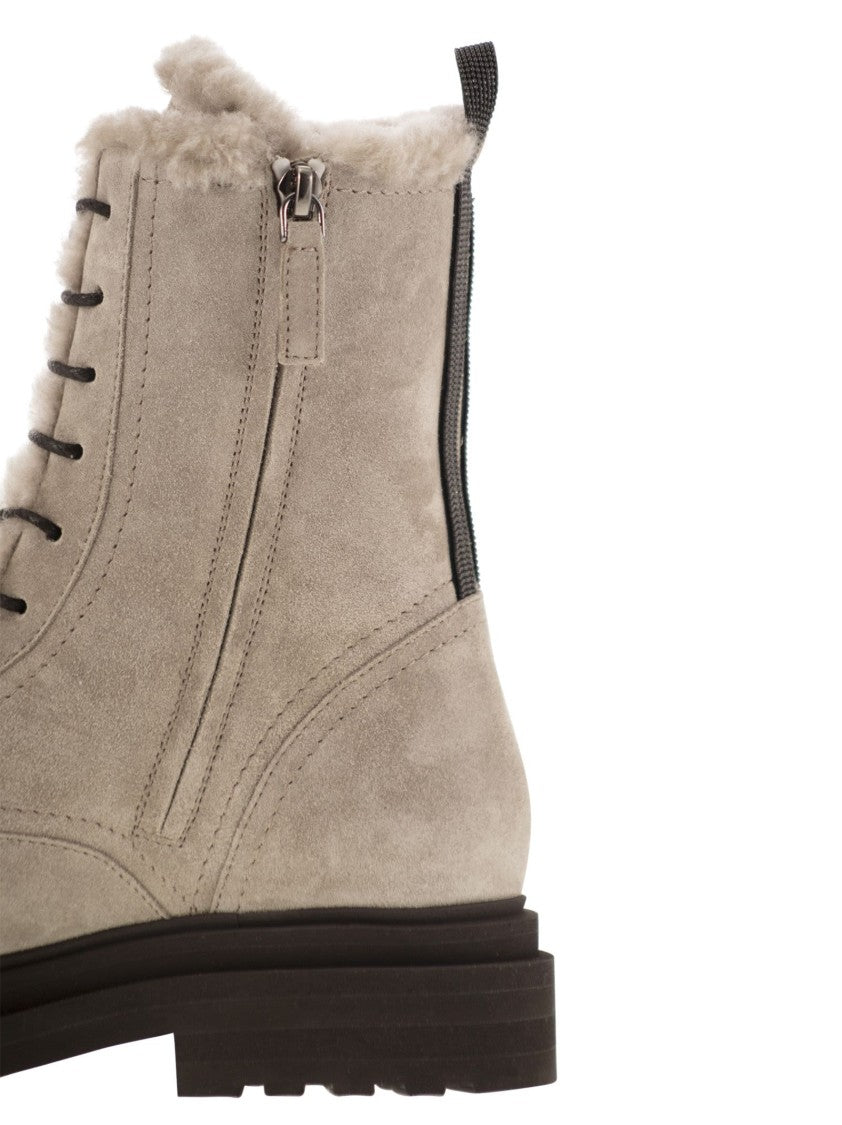 Brunello Cucinelli Suede Boot With Shearling Lining