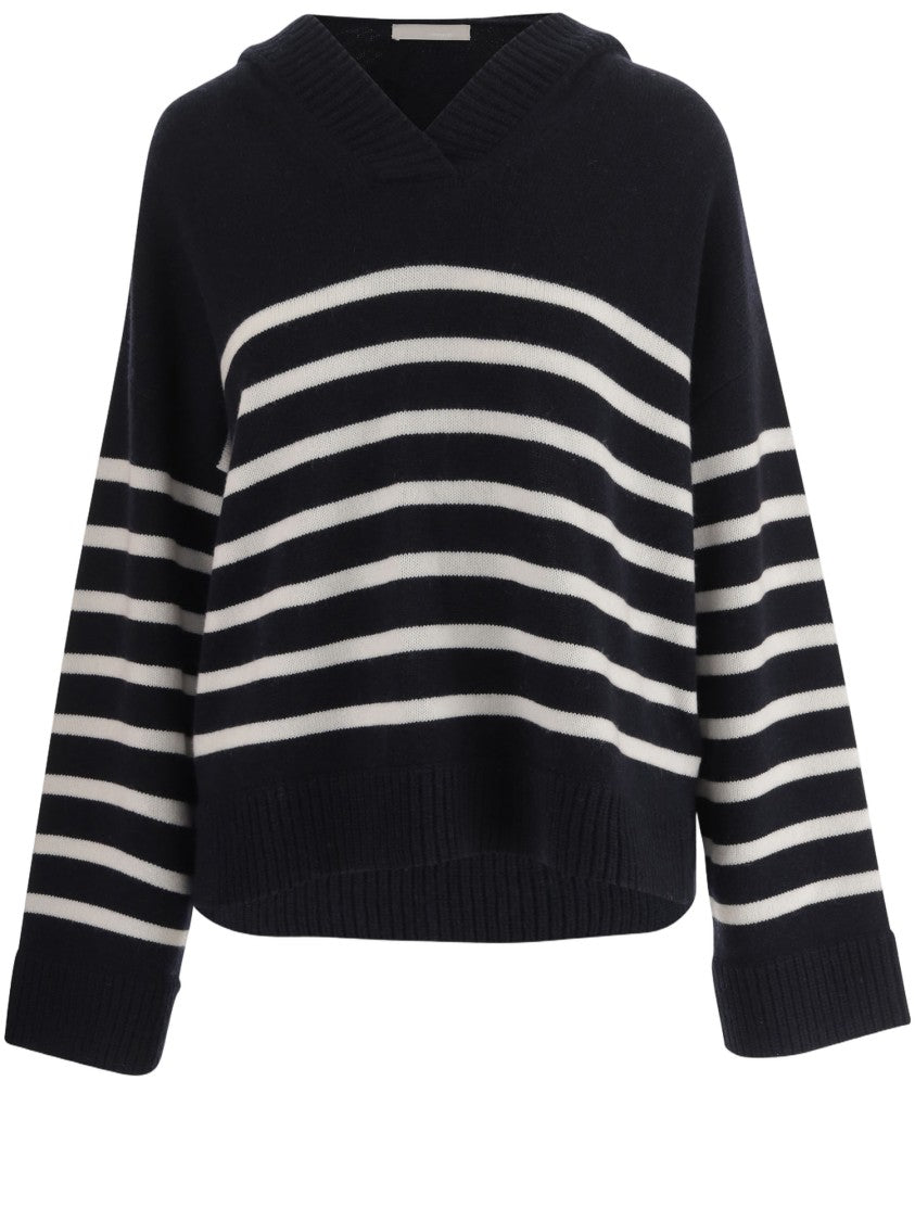 Allude Hooded Cashmere And Wool Striped Sweater
