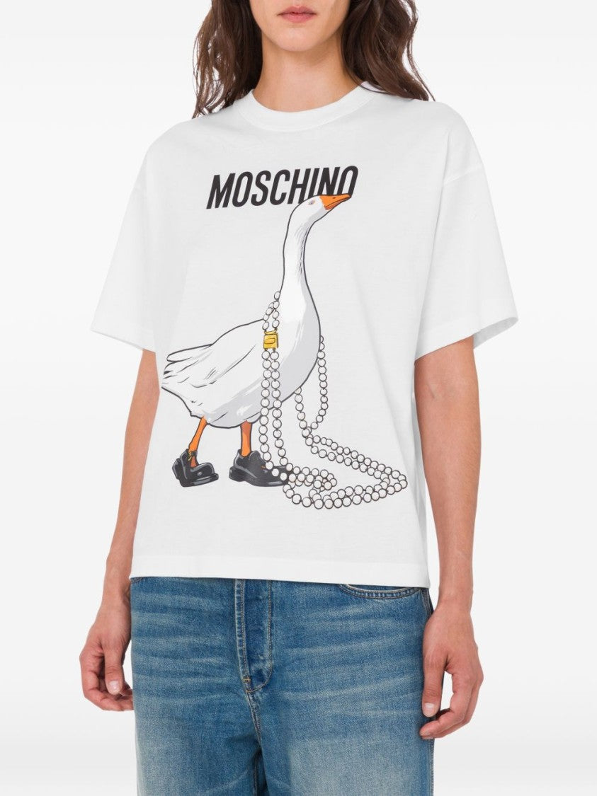 Moschino White Silk And Nylon Crew Neck Top
