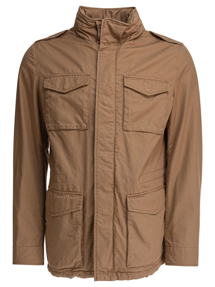 Herno Brown Cotton Jacket With High Collar