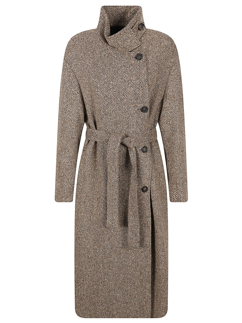 Brunello Cucinelli Textured Herringbone Coat With Asymmetrical Button Closure