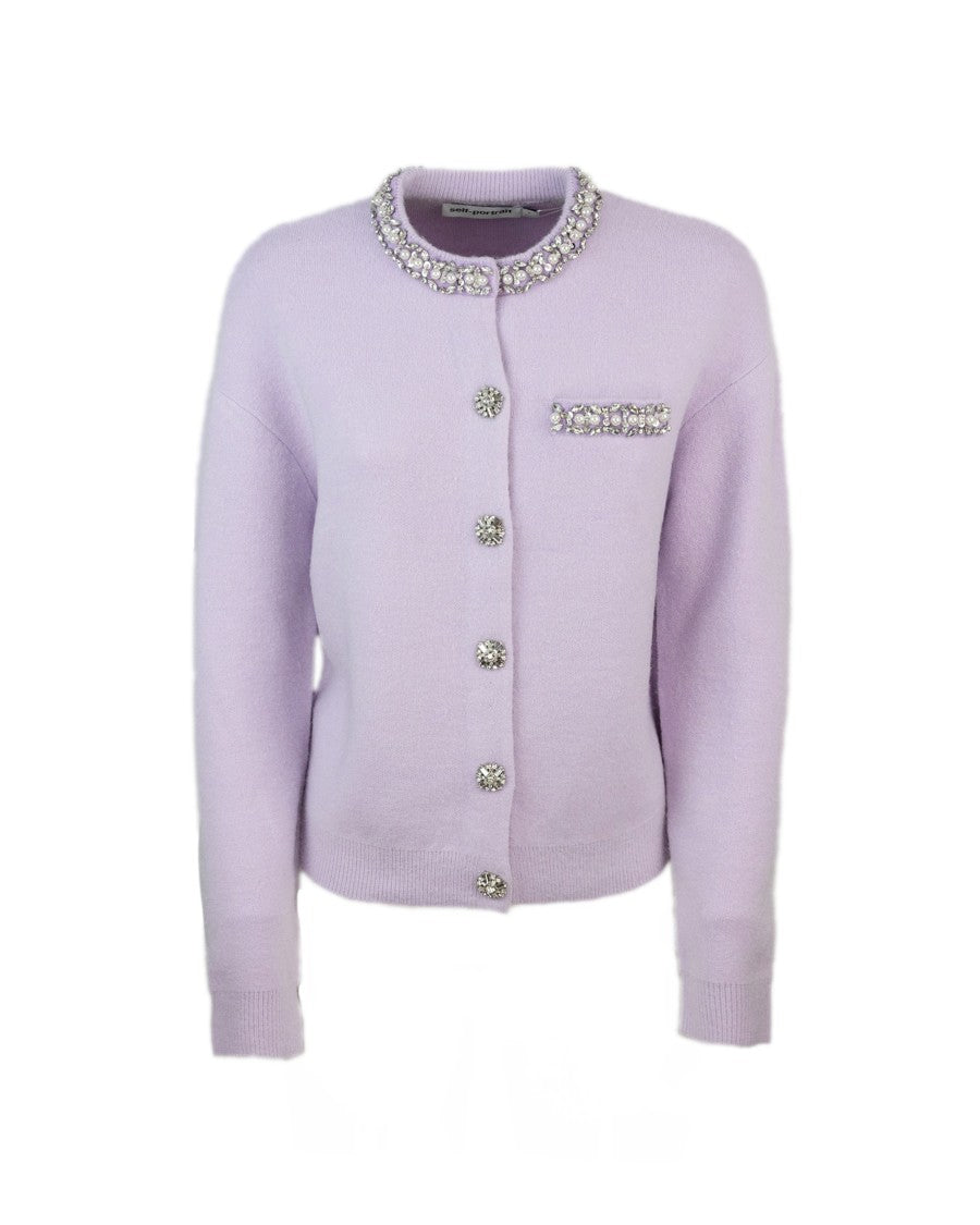 Self-Portrait Lilac Crystal Trim Cardigan