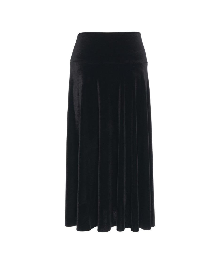 Norma Kamali Midi Velvet Skirt With Flowing Silhouette And Wide Waistband