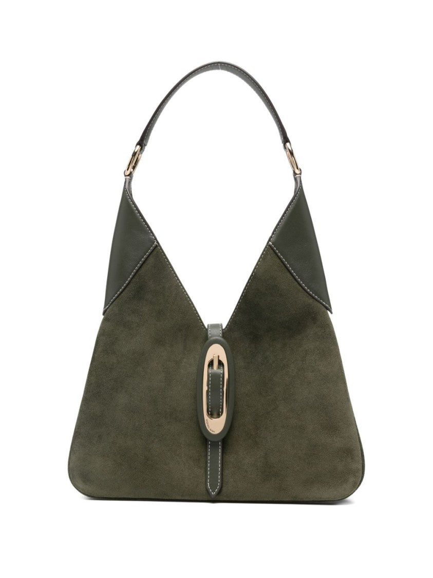 Michael Kors Triangular Olive Green Leather Shoulder Bag