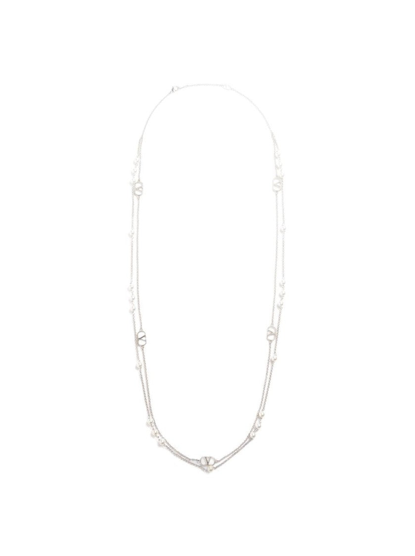 Valentino Vlogo Signature Necklace With Swarovski Pearls Palladium