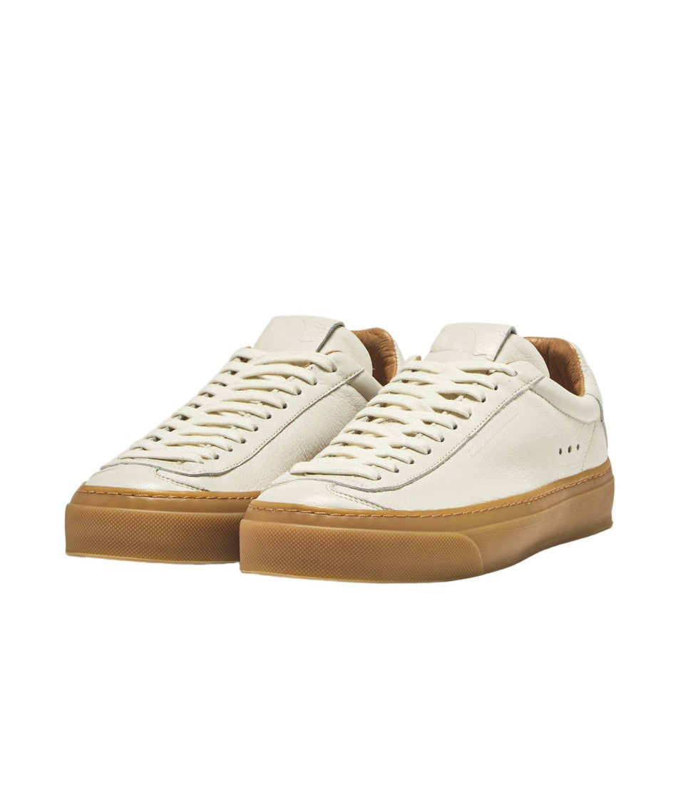 Aqua Alta Venice White Leather Sneakers With Honey-Colored Sole
