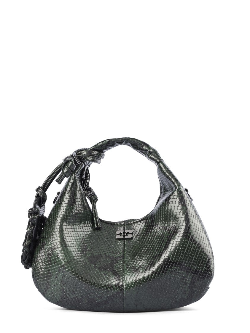Ganni Mini Hobo Bag With Textured Snake Pattern