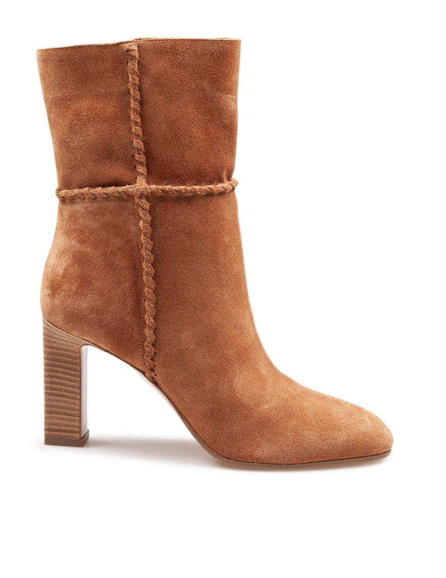Aquazzura Indy 85 Suede Ankle Boot In Camel