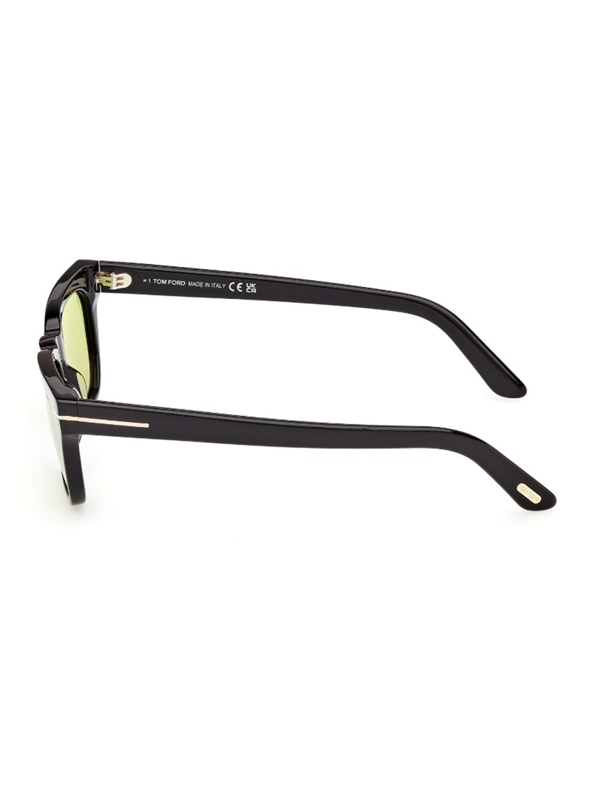 Tom Ford Rectangular Black Sunglasses With Light Green Tinted Lenses