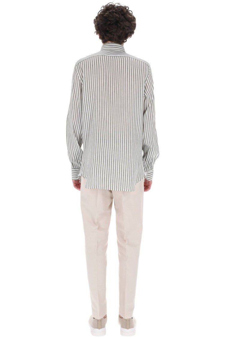 Finamore Gaeta Striped Linen-Lyocell Casual Shirt