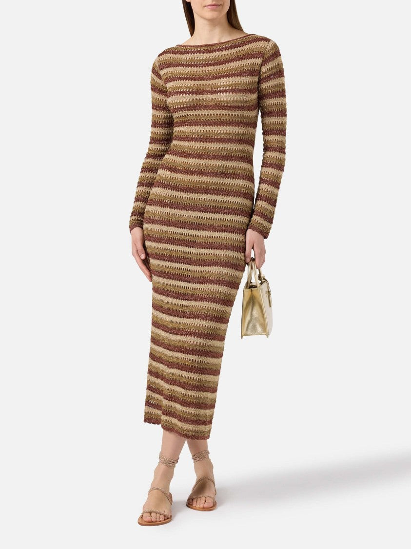 Mc2 Saint Barth Fitted Midi Dress With Crochet Knit