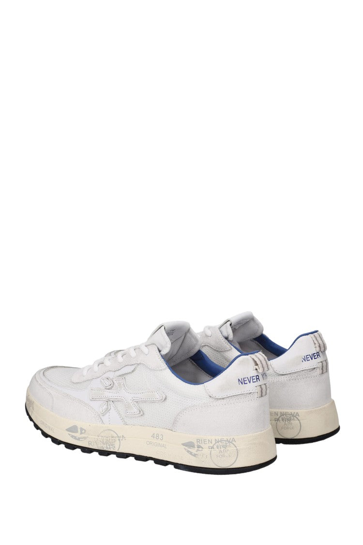 Premiata White Nous Leather And Canvas Sneakers