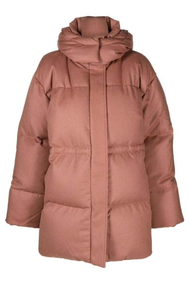 Joseph Boxy Beige Puffer Jacket With High Collar And Concealed Closure