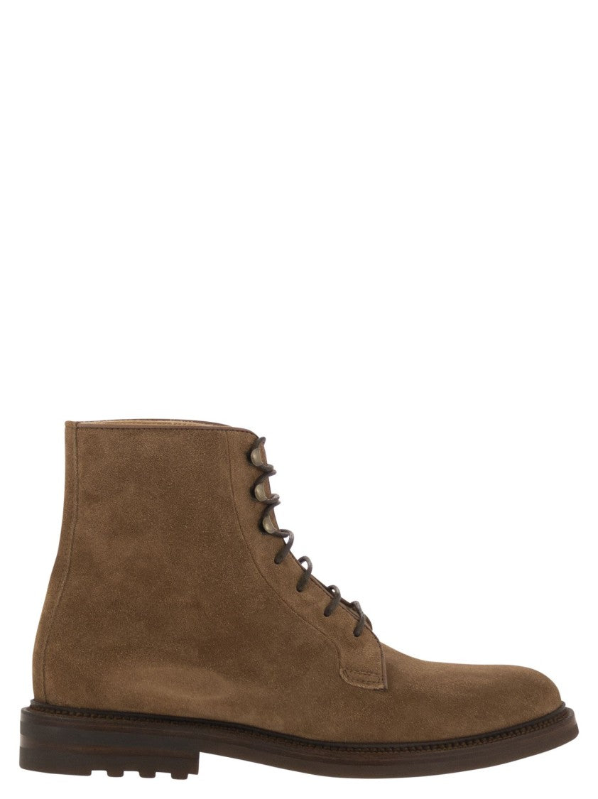 Brunello Cucinelli Brown Suede Lace-Up Boot