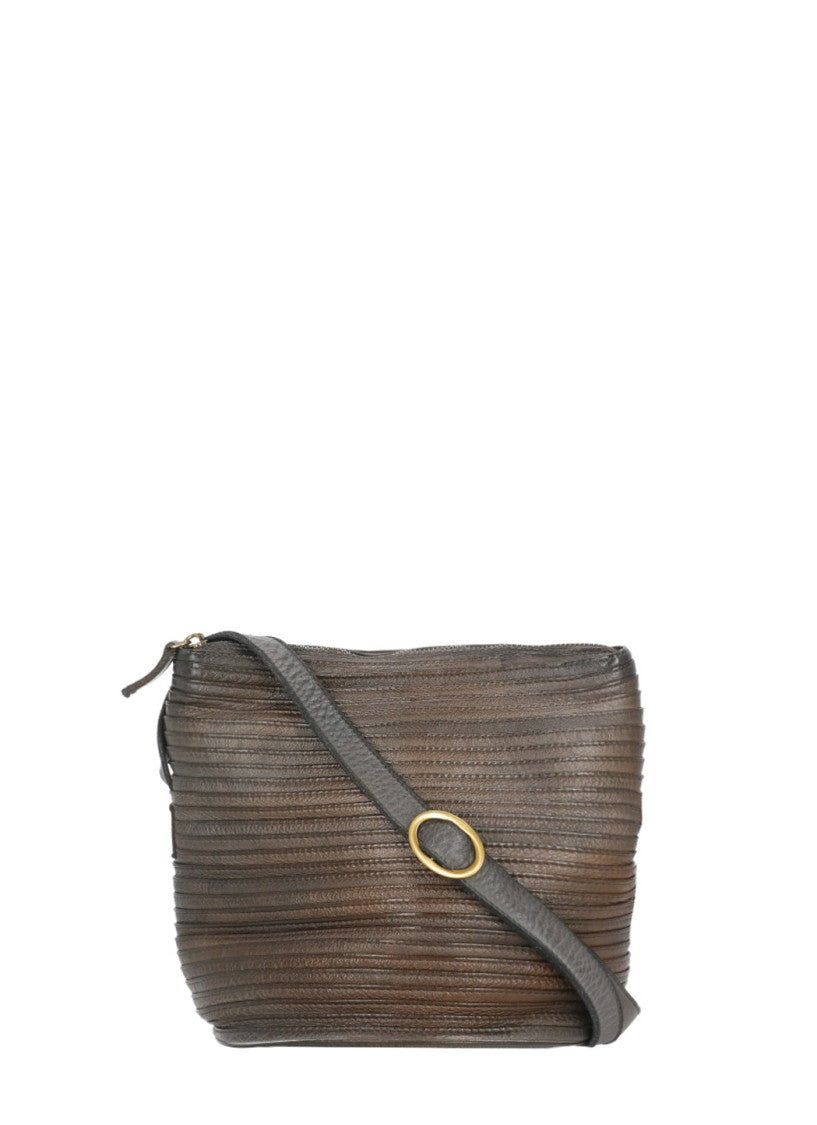Majo Textured Leather Shoulder Bag With Adjustable Strap And Zip Closure