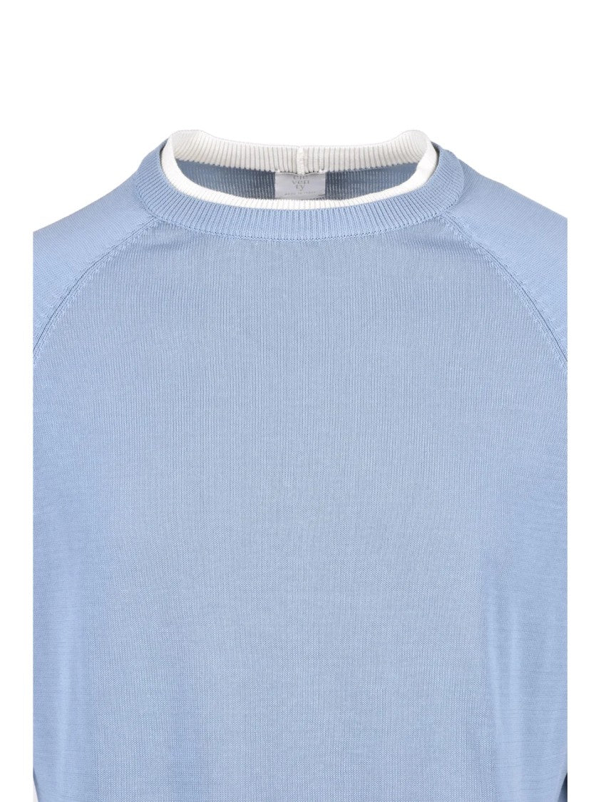 Eleventy Light Blue Men Cotton Crew Neck Sweater