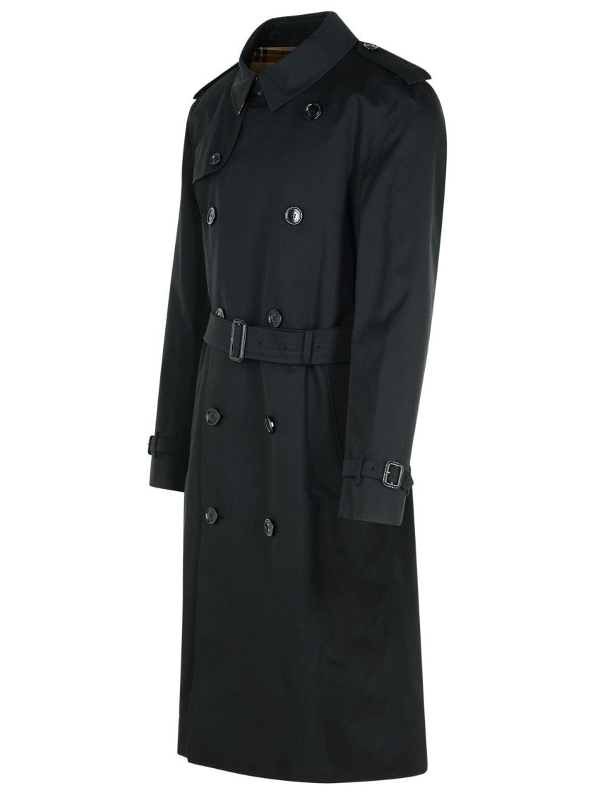 Burberry Long Black Cotton 'Kensington' Trench Coat
