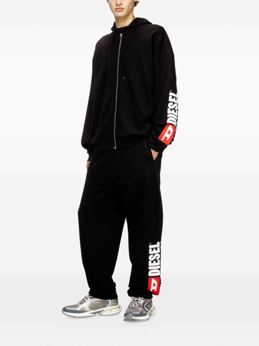 Diesel Relaxed Fit Black Trousers With Bold Logo Print