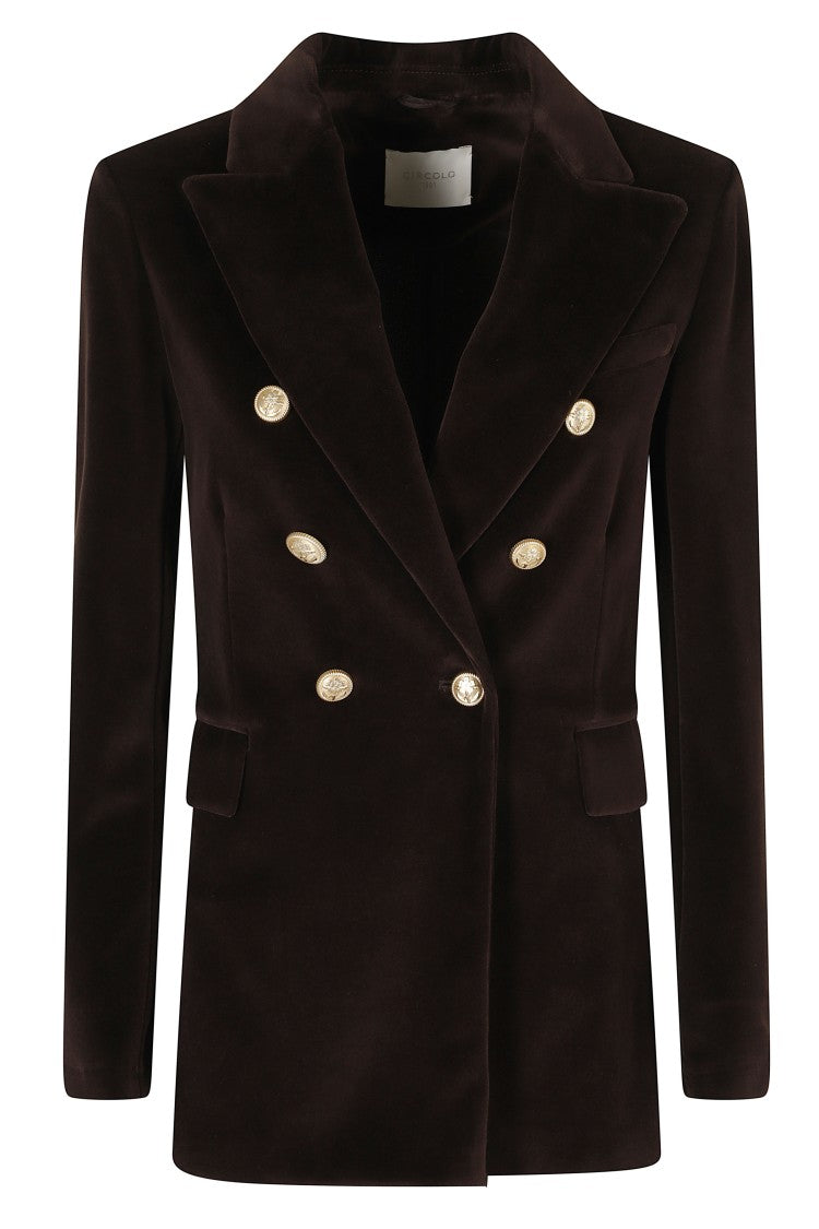 Circolo 1901 Brown Double-Breasted Velvet Gold Button Jacket