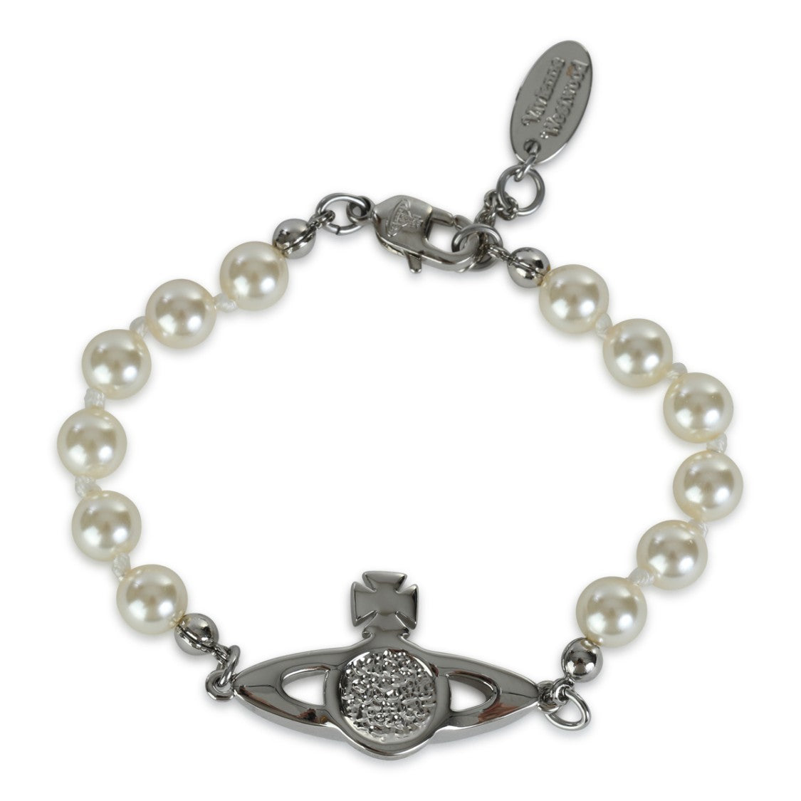 Vivienne Westwood Pearl Bracelet With Textured Metallic Emblem