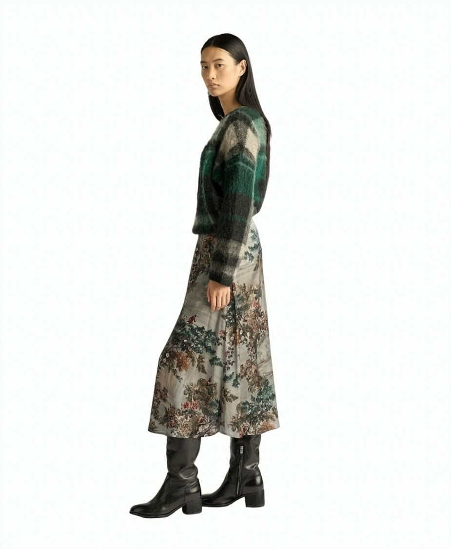 Momonì Hebe Flared Printed Stretch Silk Satin Midi Skirt