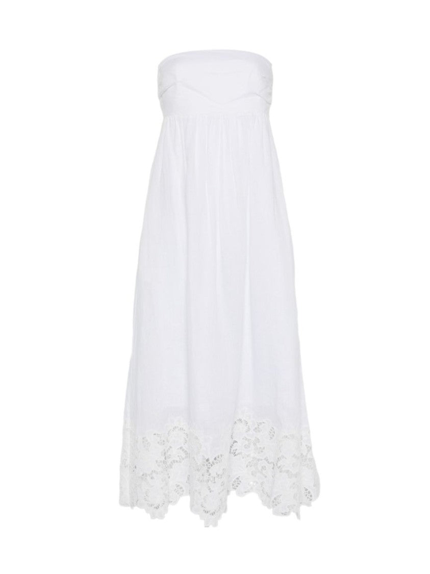 Max Mara White Lace Hem Strapless Dress