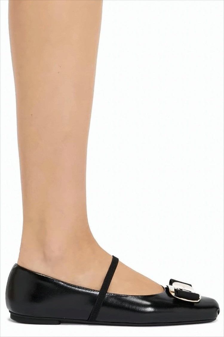 Salvatore Ferragamo Lambskin Flats With Gold-Tone Buckle Detail