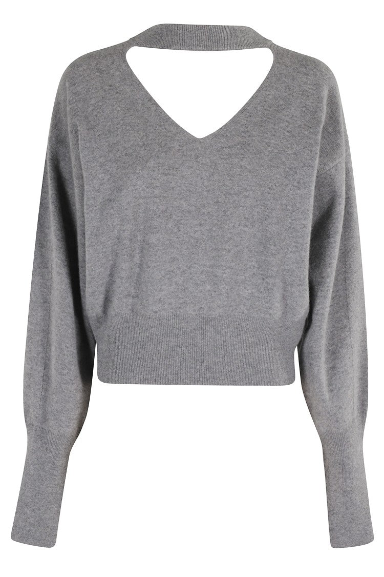 Federica Tosi Cropped Cut-Out Sweater With Deep V-Neckline And Long Sleeves