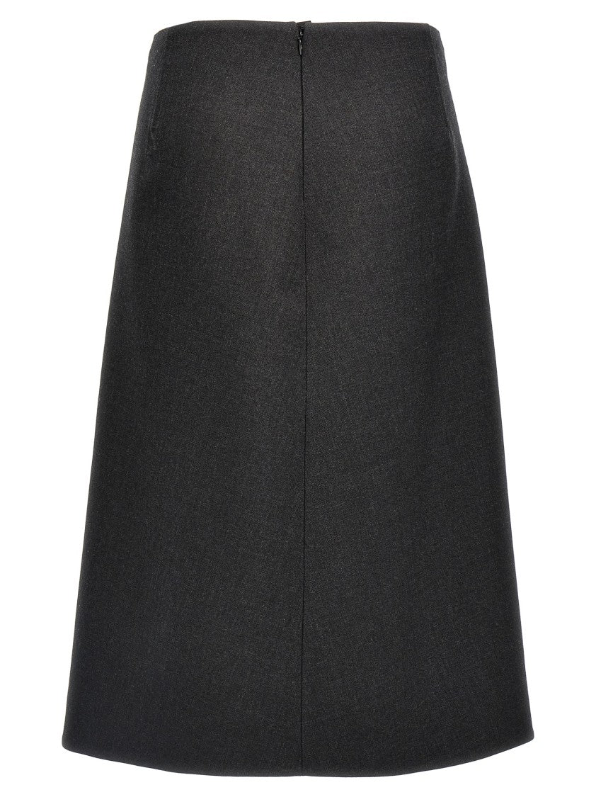 Jil Sander A-Line Grey Wool Skirt With Back Zip Closure
