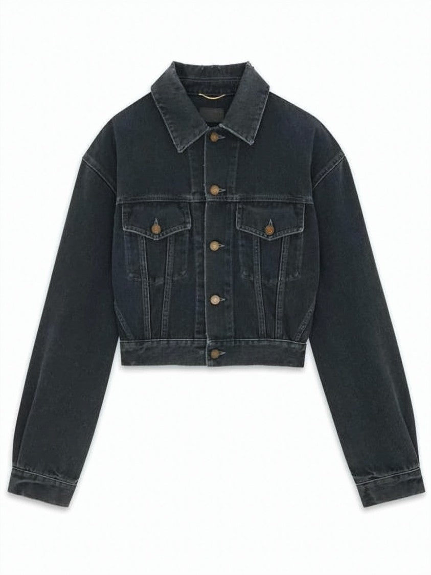 Saint Laurent Cropped Denim Jacket With Classic Collar