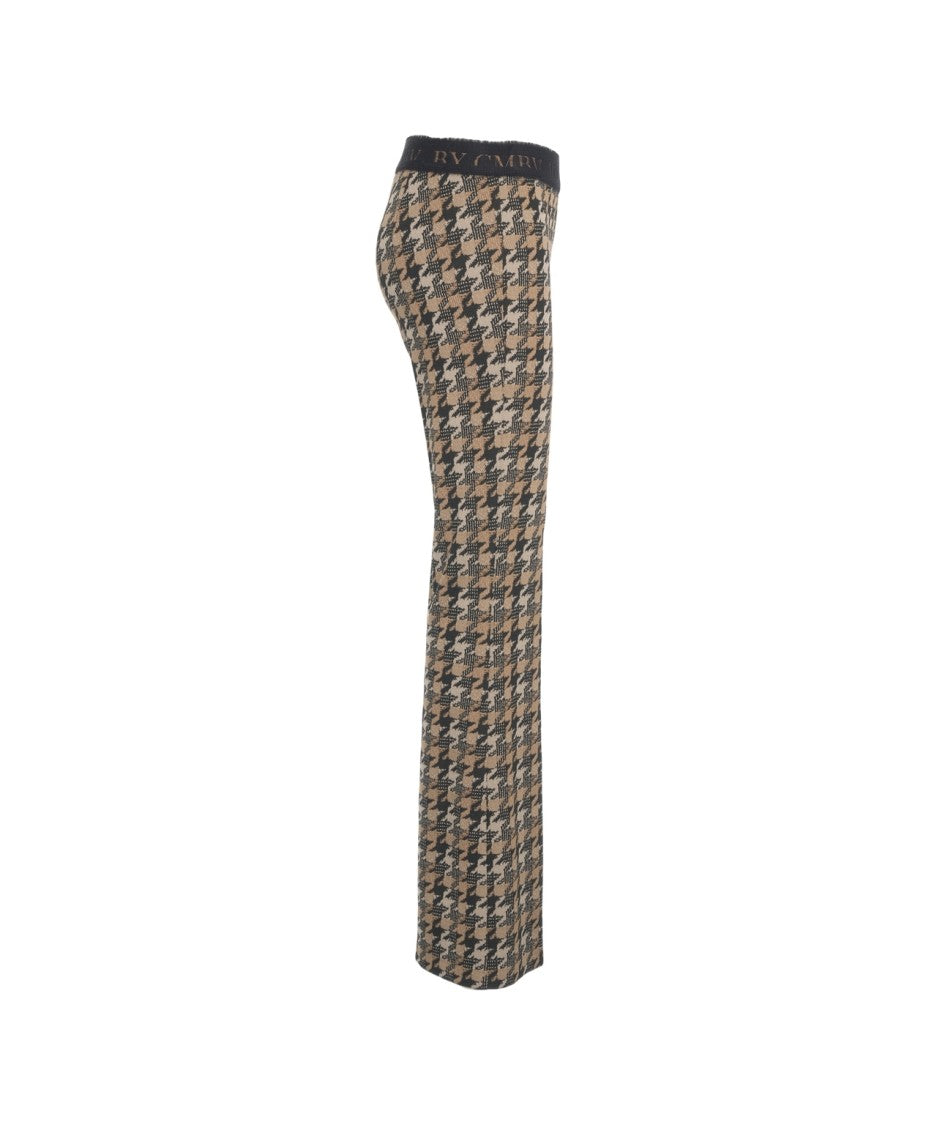Cambio Houndstooth Flared Trousers With Elastic Waistband