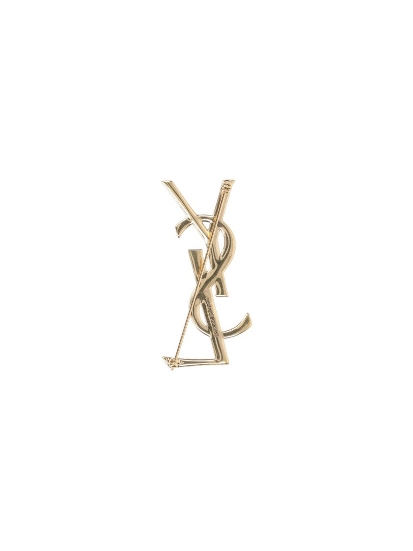 Saint Laurent Gold Textured Brass Brooch