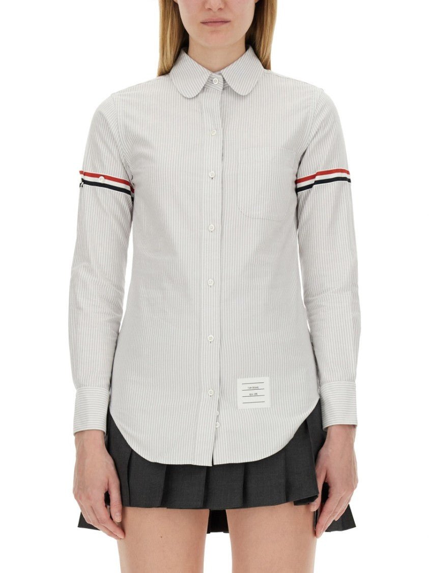 Thom Browne Button-Down Collar Shirt With Subtle Striped Pattern