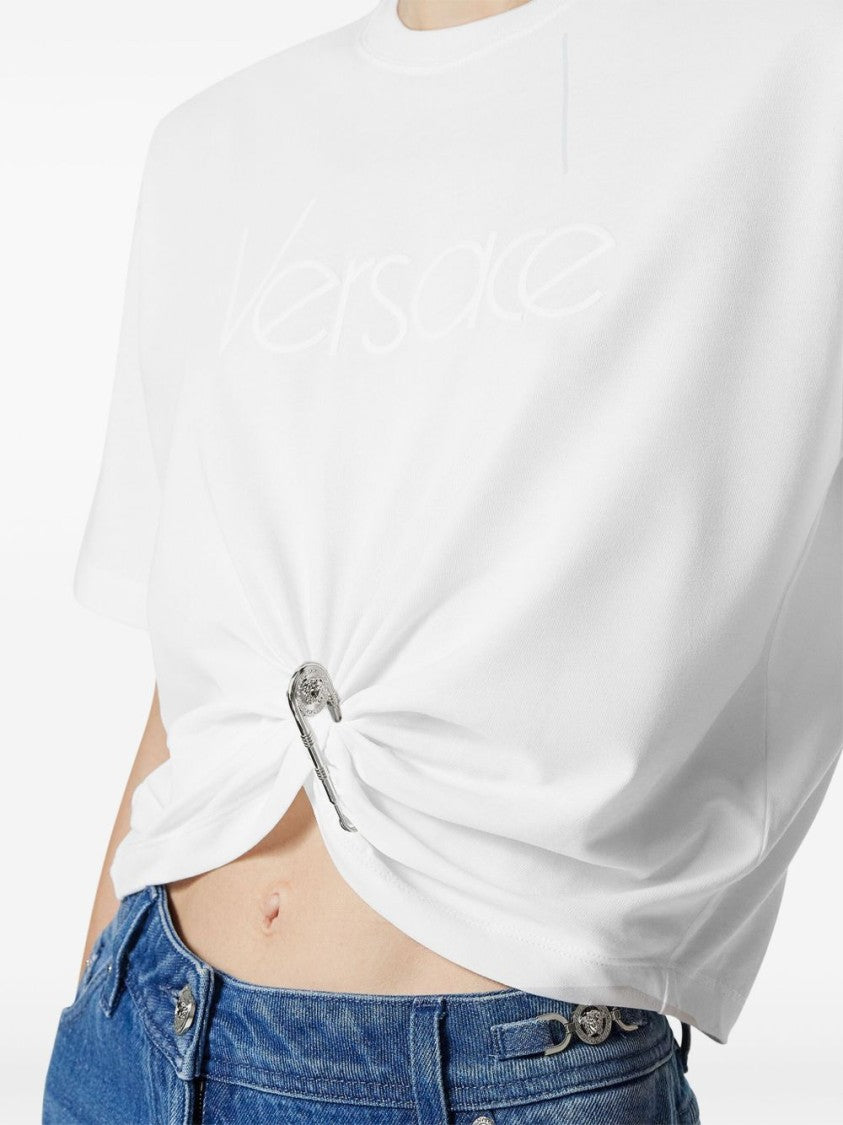 Versace Cropped T-Shirt With 1978 Logo And Safety Pin Detail