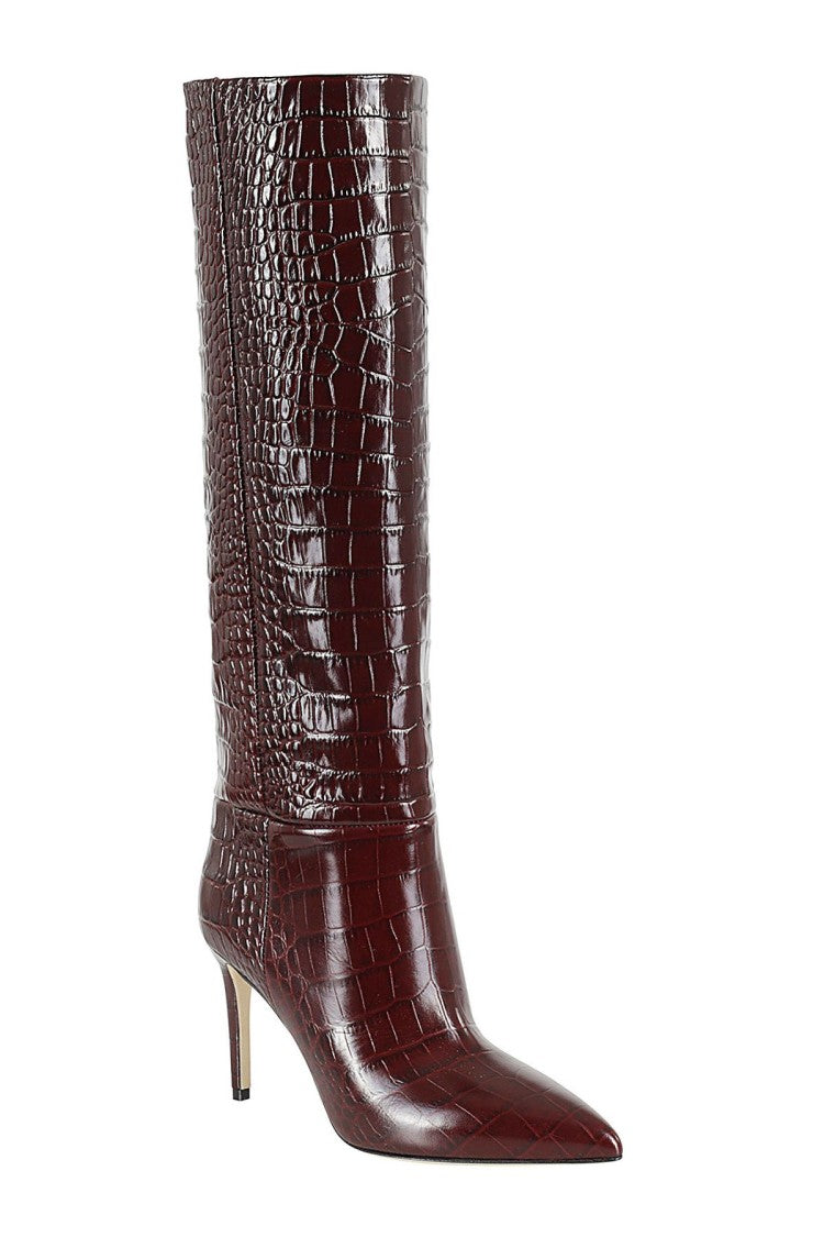 Paris Texas Rouge Noir Stiletto Boot 85 Pointed Crocodile-Effect Leather Boots