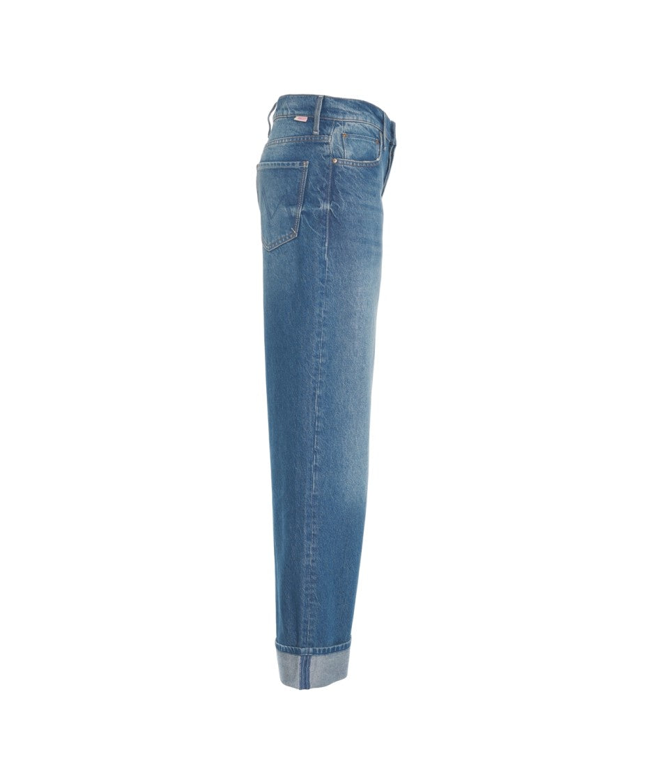 Mother Relaxed-Fit Medium Blue Jeans With Cuffed Hems