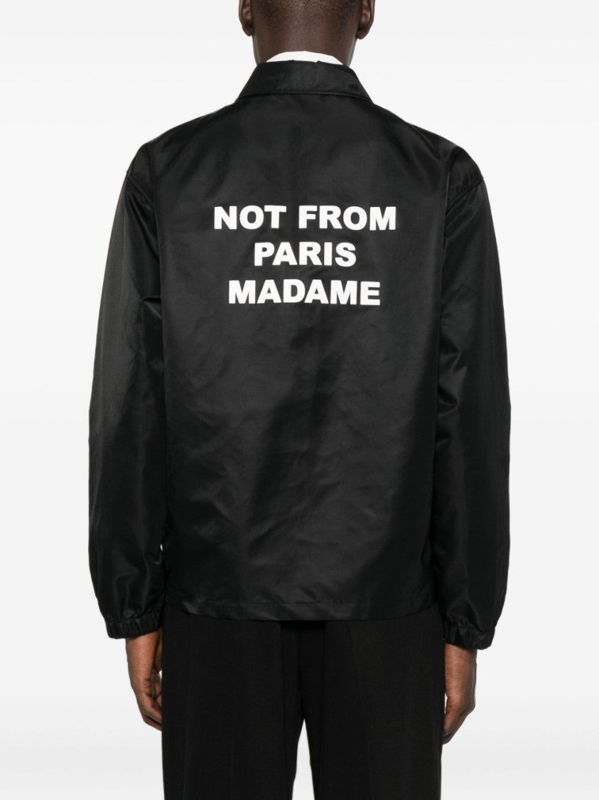 Drôle De Monsieur Black Satin Jacket With Bold Printed Lettering