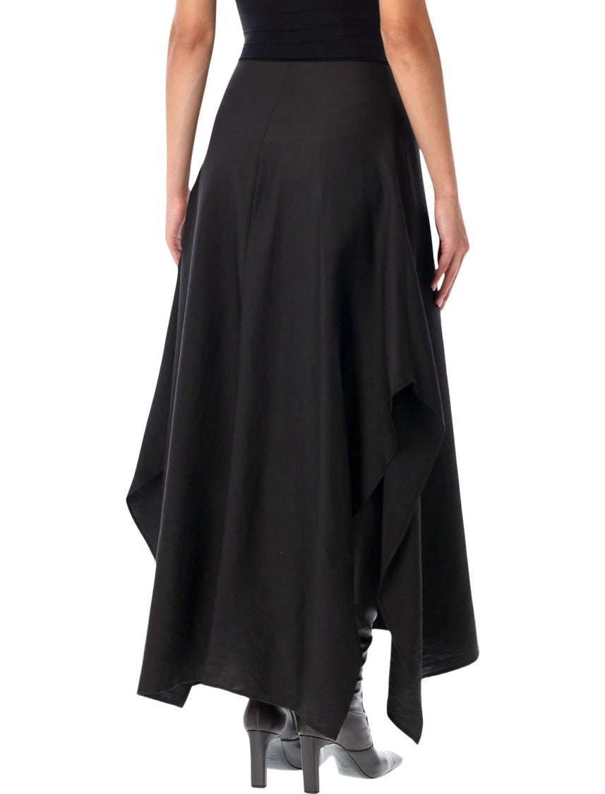 Studio Nicholson Asymmetrical Draped Black Skirt With Fitted Waist