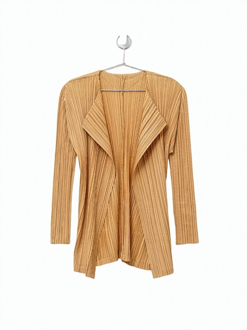 Pleats Please Finely Pleated Open Front Cardigan With Structured Design