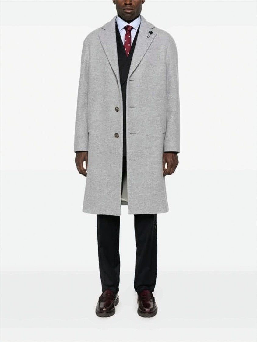 Lardini Mid-Length Tailored Coat With Notch Lapel And Heathered Texture